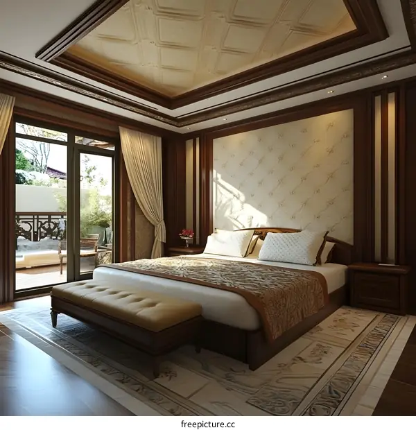 Luxury Bedroom Interior Design With Wooden Furniture And A View Of Nature