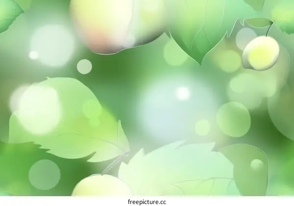 Green leaves and apples seamless pattern