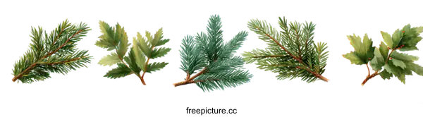 [Transparent Background PNG]Collection of Watercolor Evergreen Branches
