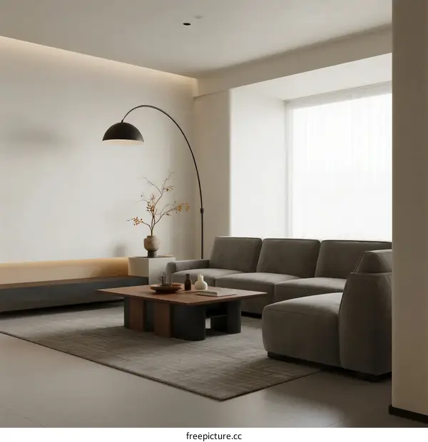 Minimalist Living Room with Modern Furniture and Soft Lighting