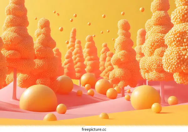 Abstract 3D Illustration of Orange Trees with Round Balls