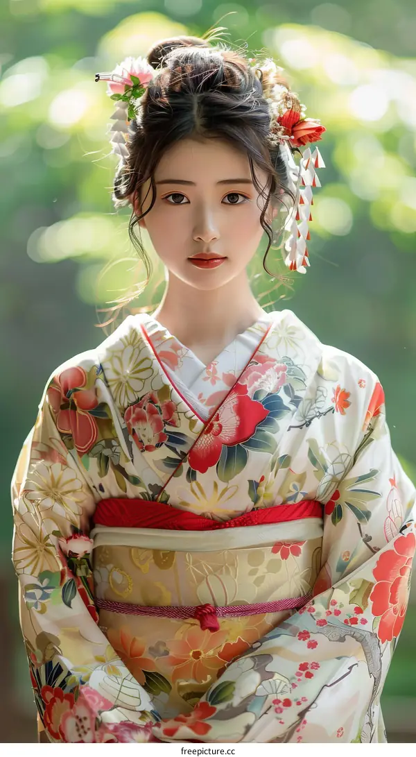 Portrait of a young woman in a kimono