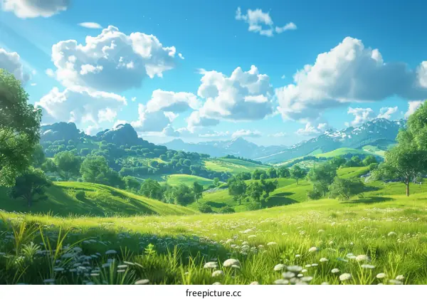 Fantasy Green Rolling Hills Landscape