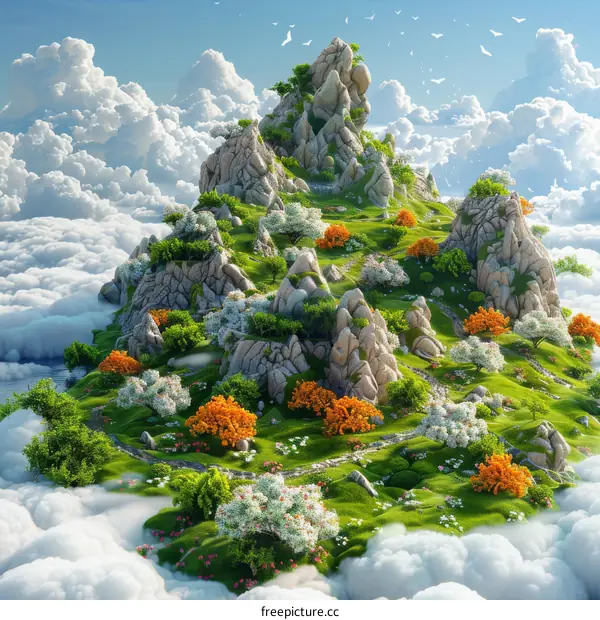 Fantasy Floating Mountain Island Landscape Illustration