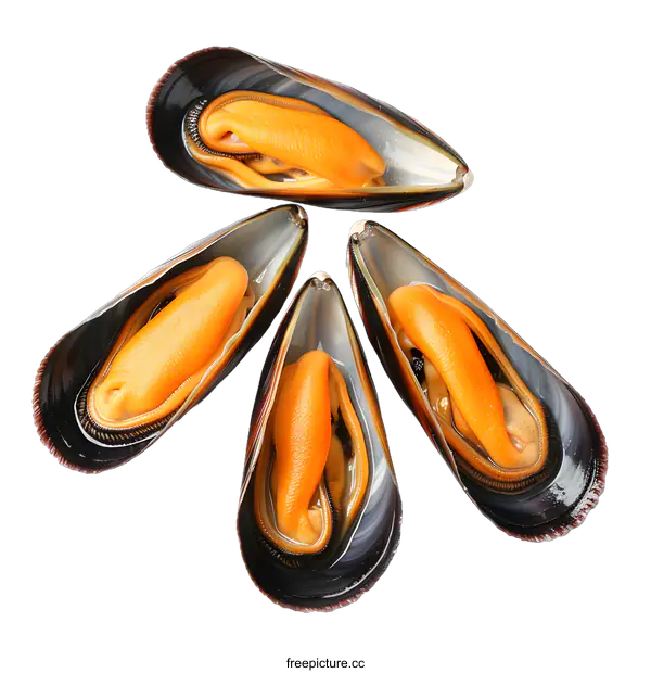 [Transparent Background PNG]Fresh opened mussels on white background