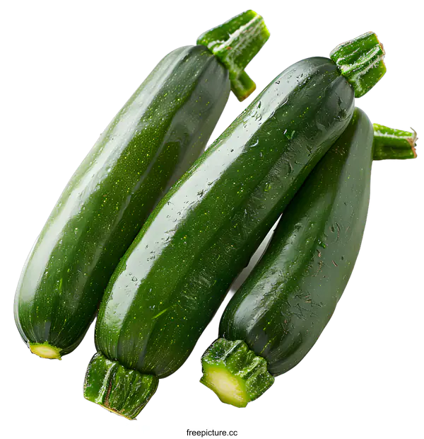 [Transparent Background PNG]Three Fresh Green Zucchinis