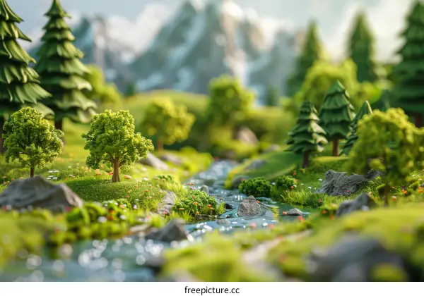 Lush Green Forest with Flowing Creek