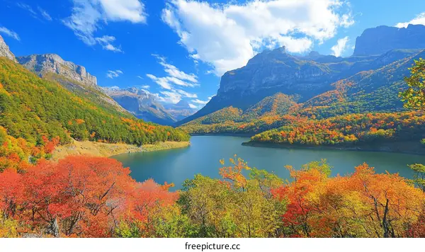 Autumn Colors Over Mountain Lake Scenic Beauty