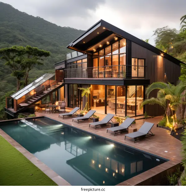 Modern luxury house with pool and mountain views