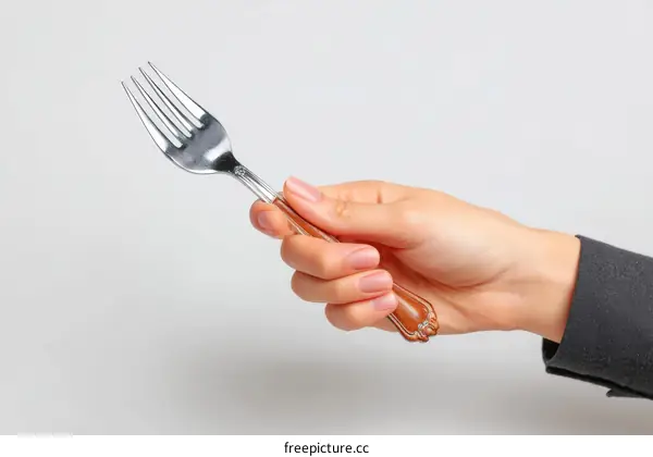 Hand Holding a Fork in Front of White Background