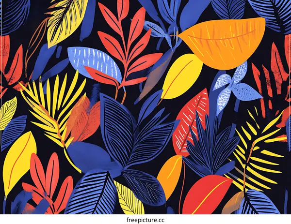 Colorful Abstract Tropical Leaves Pattern Illustration