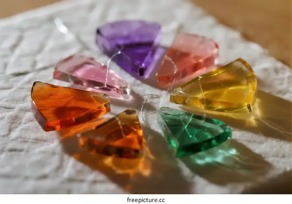 Colorful Crystal Prisms Arranged in a Circular Pattern