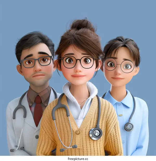 Three healthcare professionals in lab coats