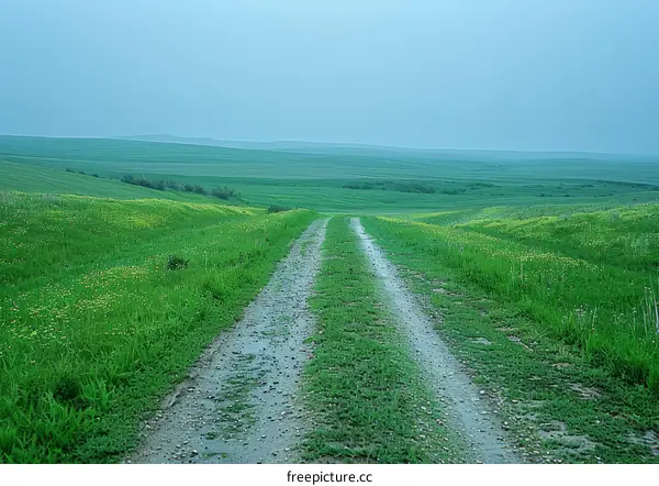 Dirt Road Through Lush Green Grassland