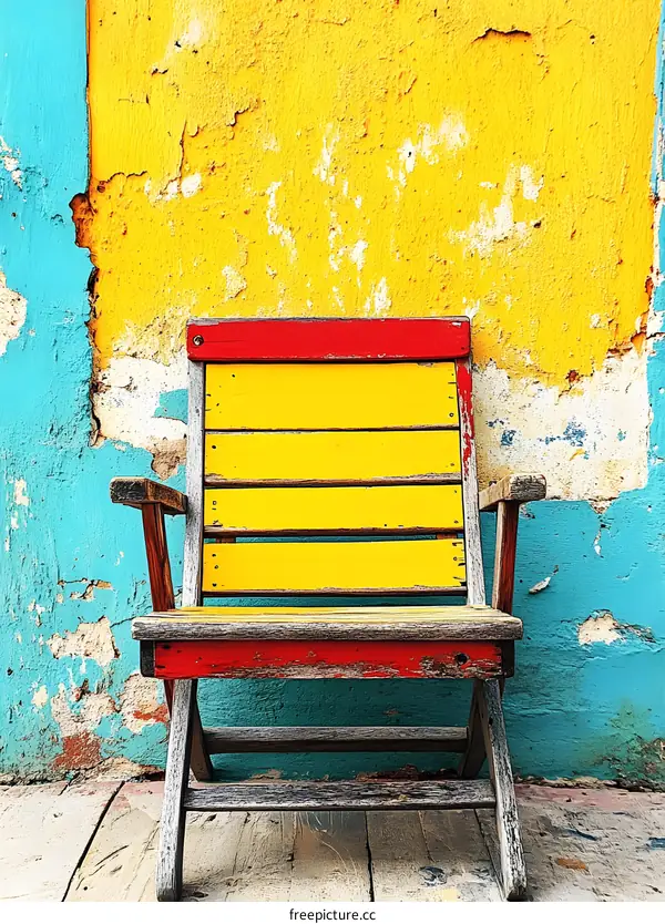 Colorful Wooden Chair Against a Wall
