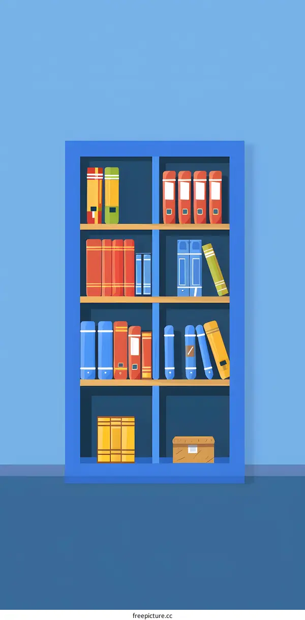 Blue Bookshelf with Colorful Books