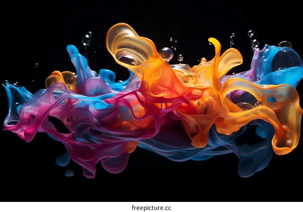 Colorful abstract painting with blue, orange, purple and pink colors