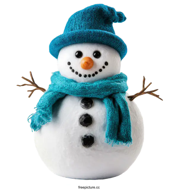 [Transparent Background PNG]Cute Snowman Ornament with Teal Knit Hat and Scarf