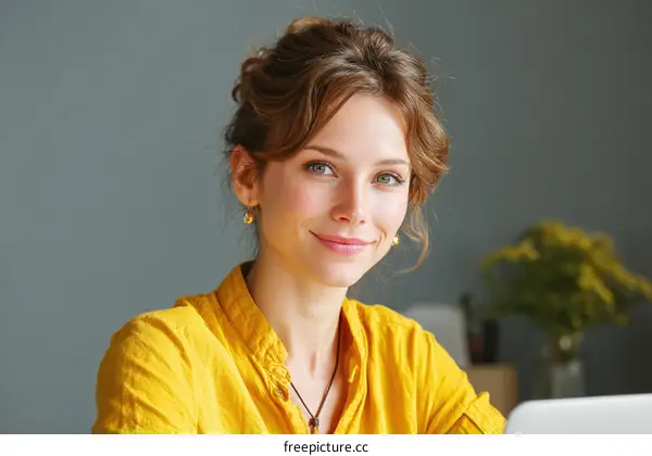 Portrait of a Woman in a Yellow Shirt