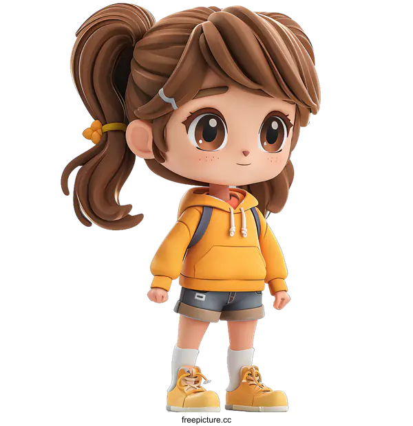 [Transparent Background PNG]cute cartoon girl with brown hair