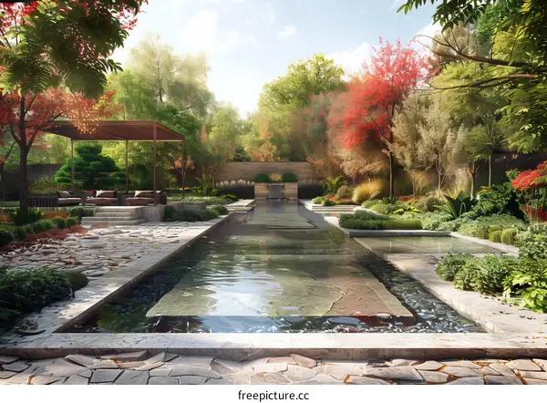 Autumn Garden Landscape Design Illustration