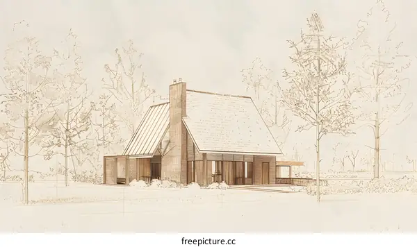 Hand Drawn Illustration of a House in the Woods