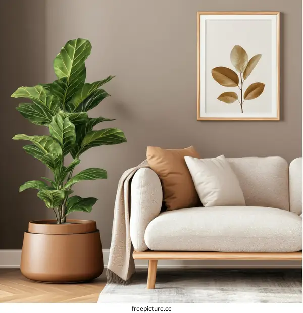 Modern Beige Living Room with Fiddle Leaf Fig
