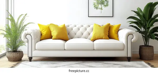 Modern Living Room Interior Design with Yellow Cushions