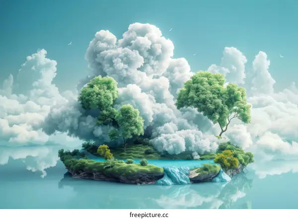 Floating Island of Clouds and Trees