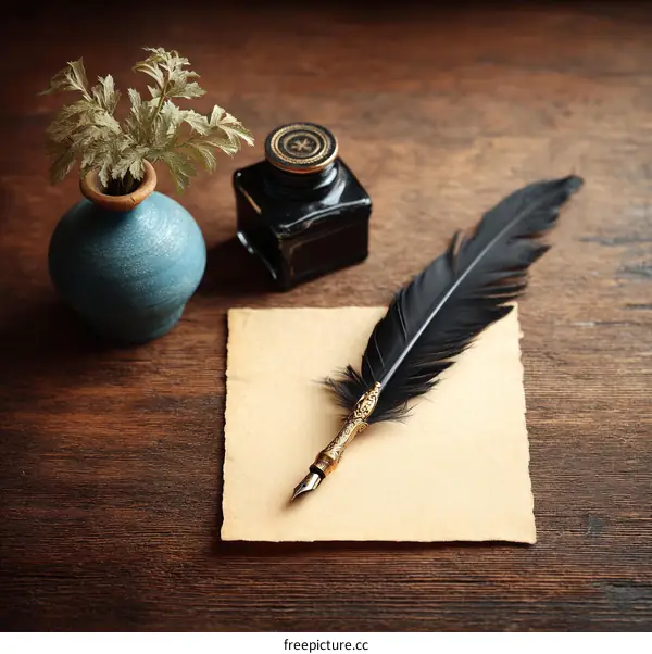 Vintage Writing Set on Wooden Table