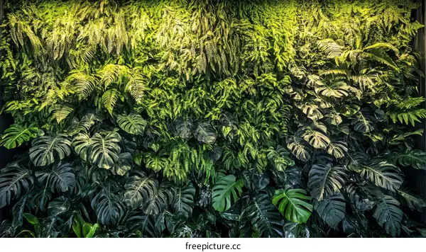 Vibrant Green Wall of Tropical Plants