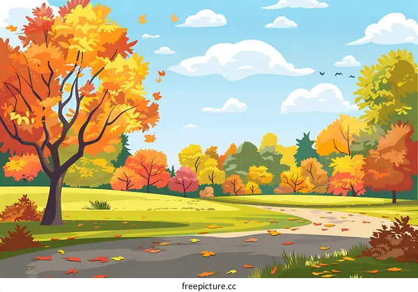 Autumn Forest Path Landscape Illustration