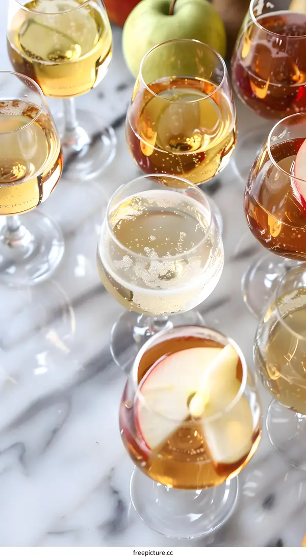 Sparkling Apple Cider in Glasses with Apple Slices