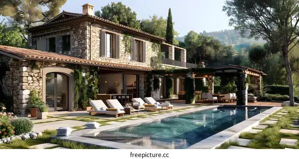 Stone House with Swimming Pool in the Garden