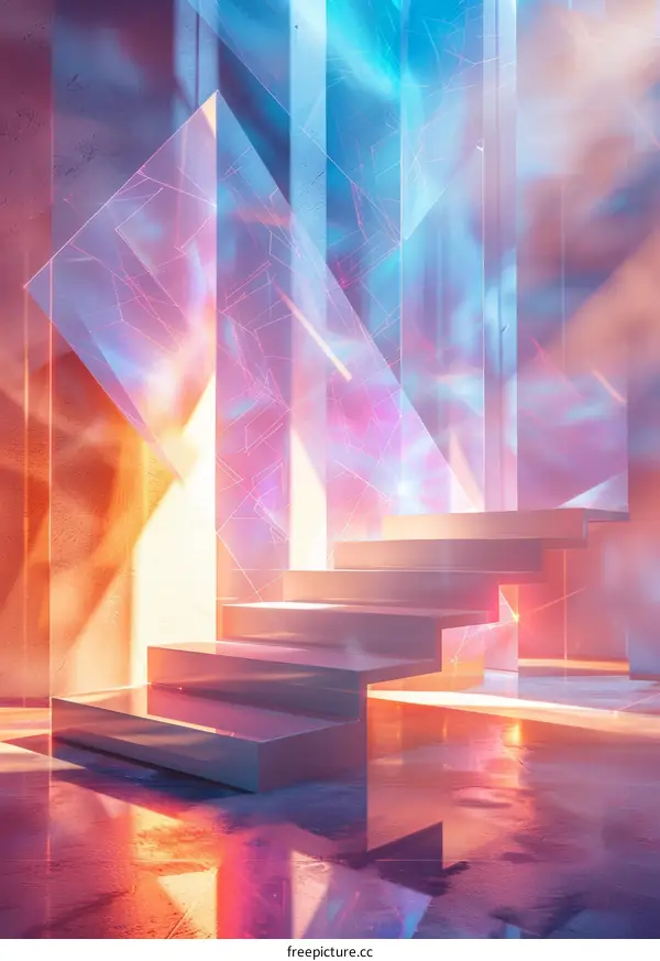 An Empty Room with a Staircase Leading Up to a Door