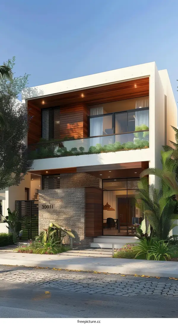 Modern House Exterior Design with Wooden Accent