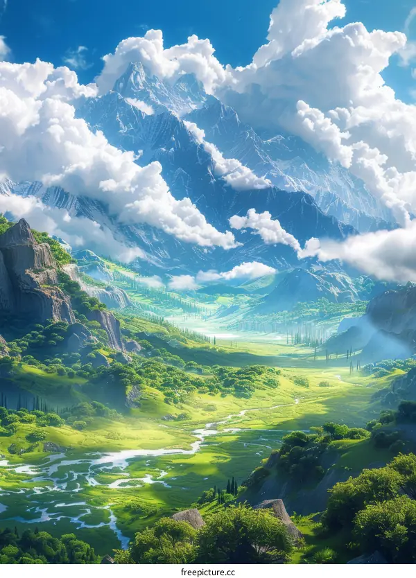 Majestic Mountain Valley Landscape Painting