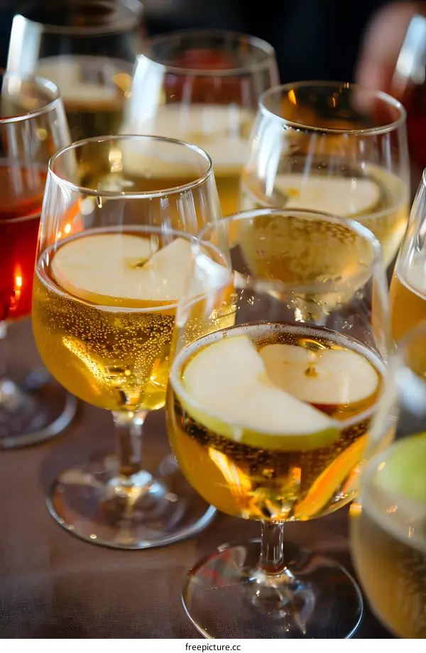 Close Up Of Apple Cider In Wine Glasses