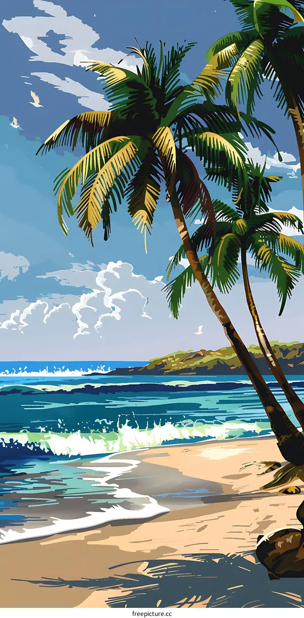 Tropical Beach Palm Trees Illustration