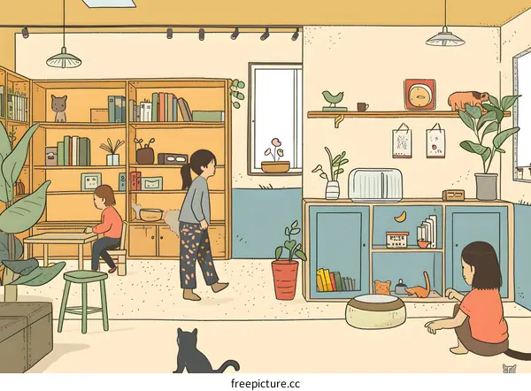 Three Girls In A Cozy Home Illustration