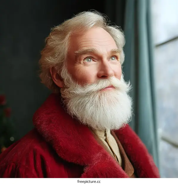 Santa Claus Looking Upward in Thoughtful Pose