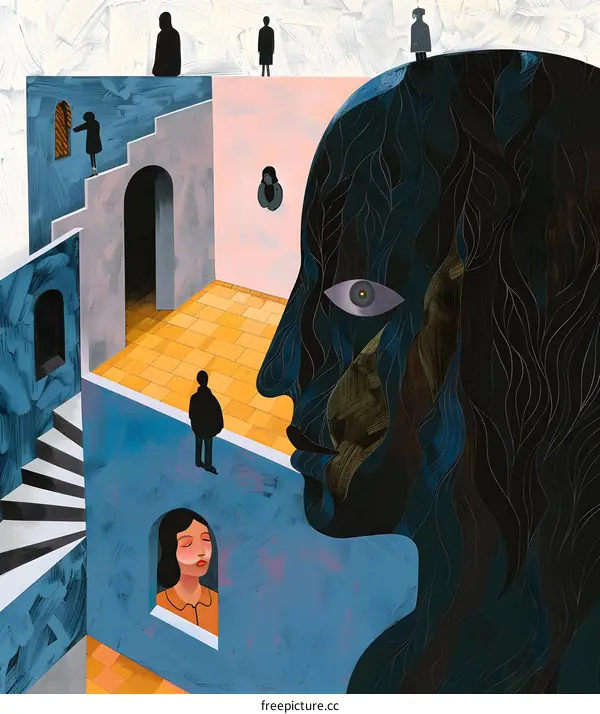 Abstract Surreal Illustration of a Human Head with People in the Background
