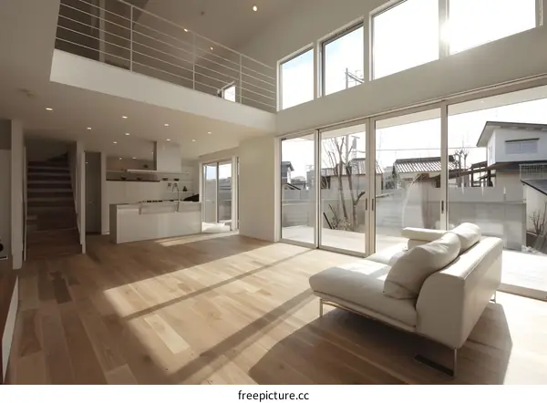 Modern Minimalist Living Room Interior Design with White Sofa and Natural Light