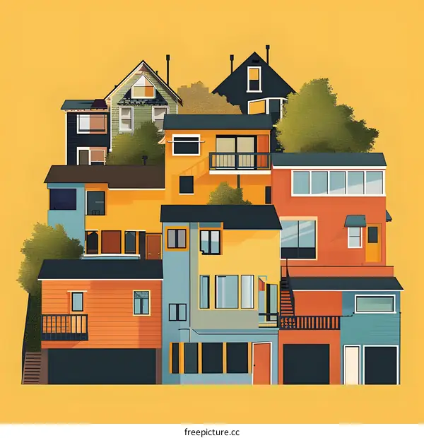 Colorful Row Houses Illustration