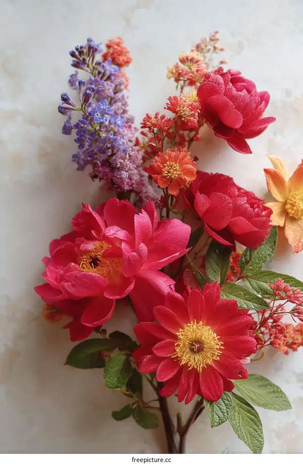 Colorful Floral Bouquet Arrangement on Marble Surface