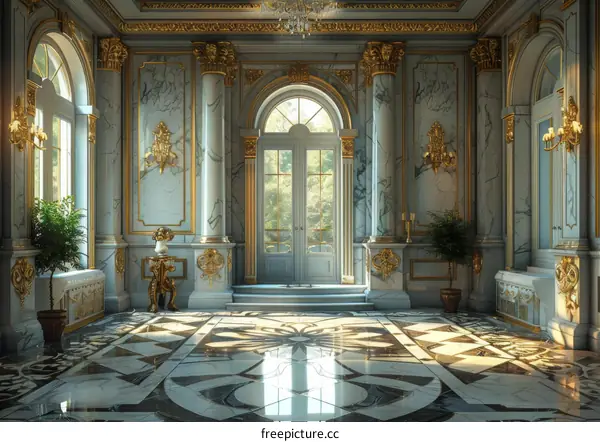 Grand Hallway with Marble Columns and Flooring