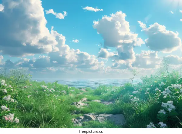 Beautiful Coastal Meadow Under a Sunny Sky