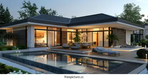 Modern Villa with Pool and Patio Design