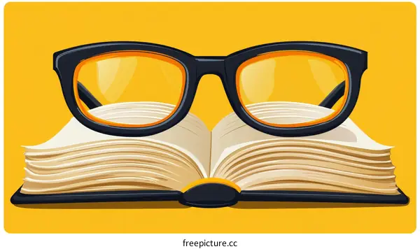 Open Book with Glasses Illustration