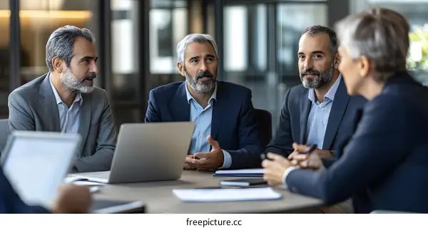 Business Meeting with Four People in Office Setting